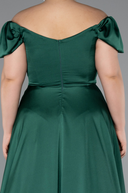 Emerald Green Long Satin Plus Size Evening Dress ABU4576