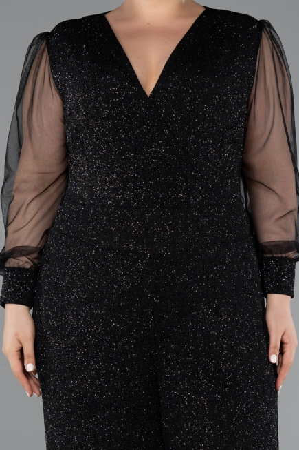 Long Black-Silver Plus Size Cocktail Dress ABT131
