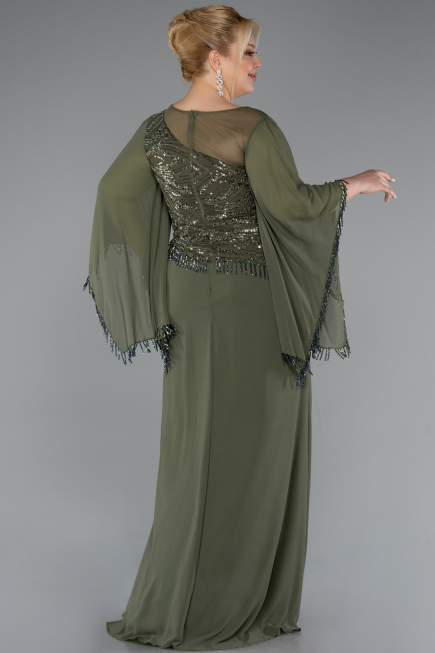 Long Olive Drab Chiffon Plus Size Evening Gown ABU5093
