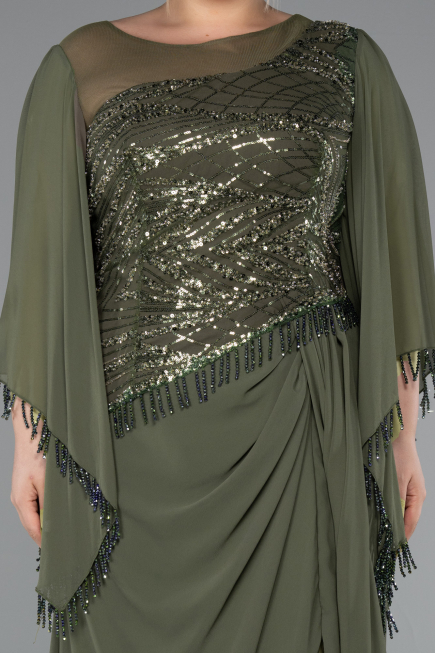 Long Olive Drab Chiffon Plus Size Evening Gown ABU5093