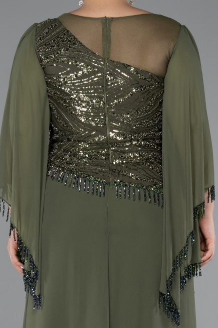 Long Olive Drab Chiffon Plus Size Evening Gown ABU5093