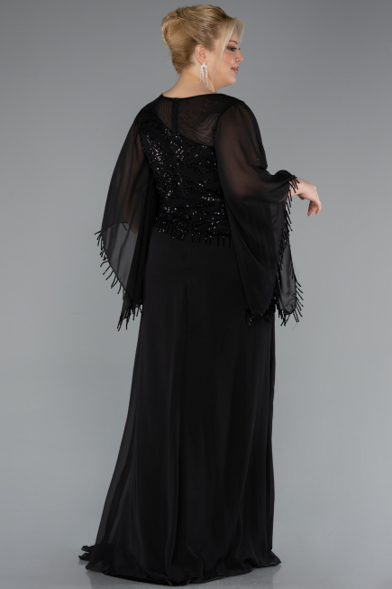 Long Black Chiffon Plus Size Evening Gown ABU5093