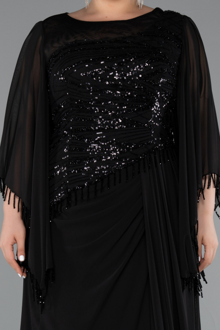 Long Black Chiffon Plus Size Evening Gown ABU5093