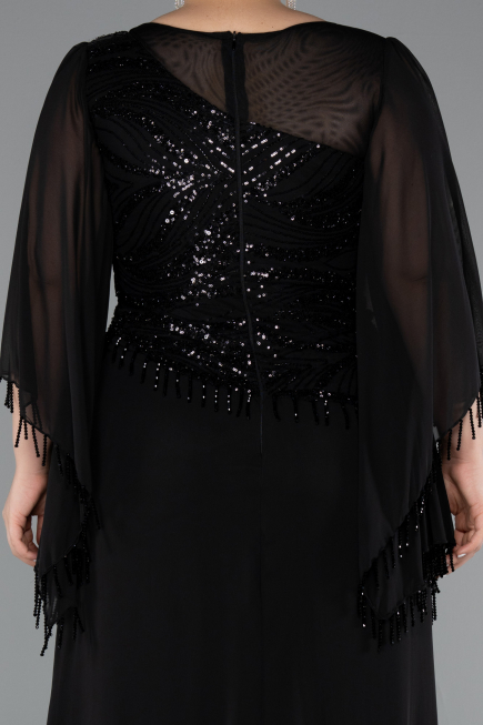 Long Black Chiffon Plus Size Evening Gown ABU5093