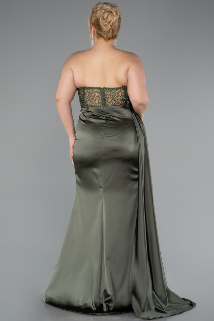 Olive Drab Long Satin Plus Size Prom Dress ABU3855