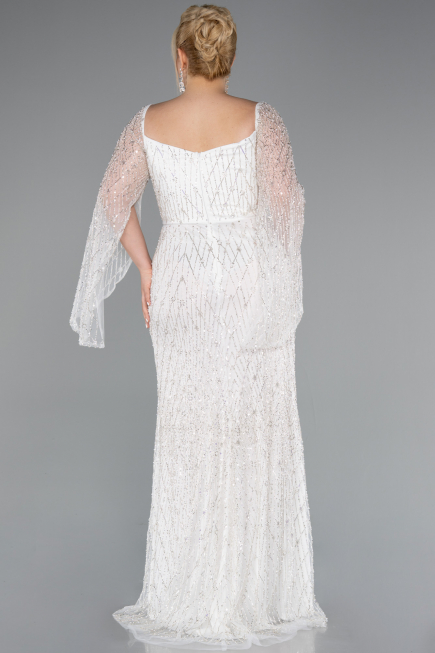 White Long Beaded Plus Size Engagement Dress ABU4640