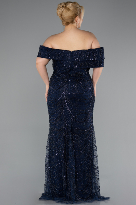 Long Navy Blue Formal Plus Size Dress ABU4947