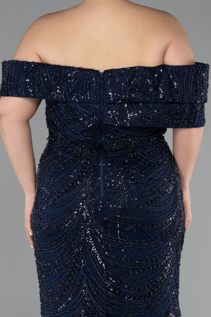 Long Navy Blue Formal Plus Size Dress ABU4947