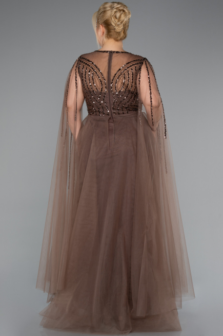 Long Brown Beaded Plus Size Engagement Dress ABU5050