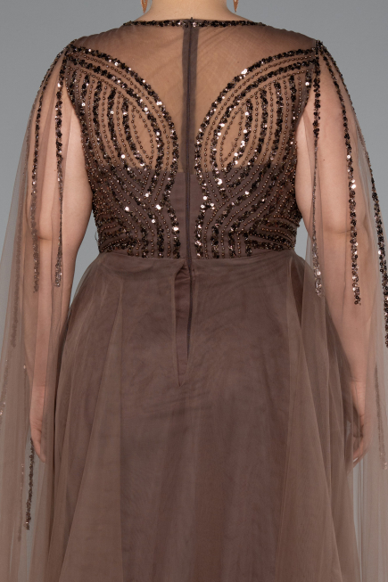 Long Brown Beaded Plus Size Engagement Dress ABU5050