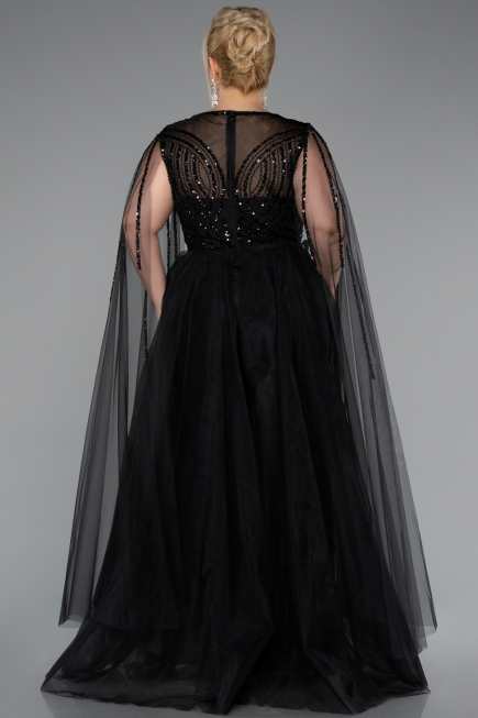 Long Black Beaded Plus Size Engagement Dress ABU5050