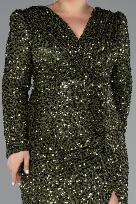 Long Olive Drab Scaly Plus Size Engagement Dress ABU4373