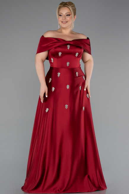 Long Burgundy Satin Formal Plus Size Dress ABU5072