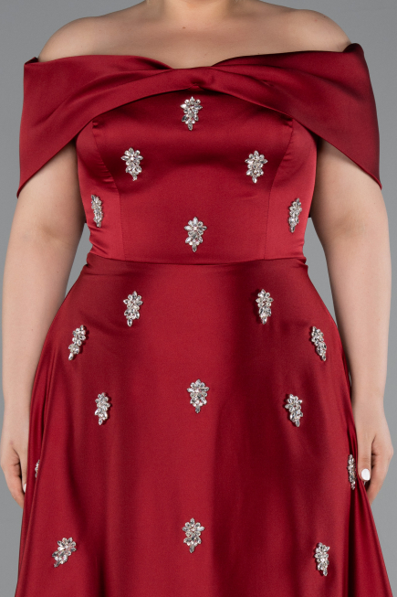 Long Burgundy Satin Formal Plus Size Dress ABU5072