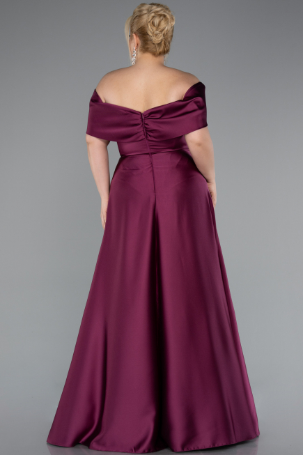 Long Plum Satin Formal Plus Size Dress ABU5072