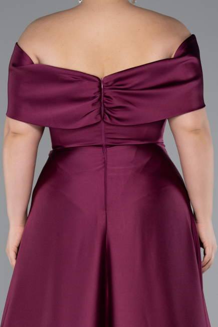 Long Plum Satin Formal Plus Size Dress ABU5072
