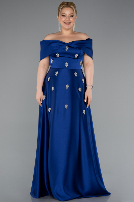 Long Sax Blue Satin Formal Plus Size Dress ABU5072