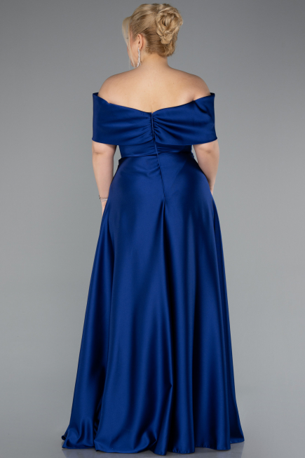 Long Sax Blue Satin Formal Plus Size Dress ABU5072