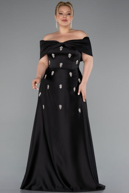 Long Black Satin Formal Plus Size Dress ABU5072