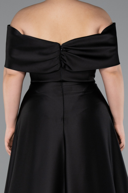 Long Black Satin Formal Plus Size Dress ABU5072