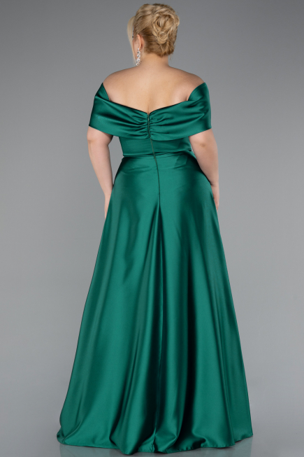 Long Emerald Green Satin Formal Plus Size Dress ABU5072