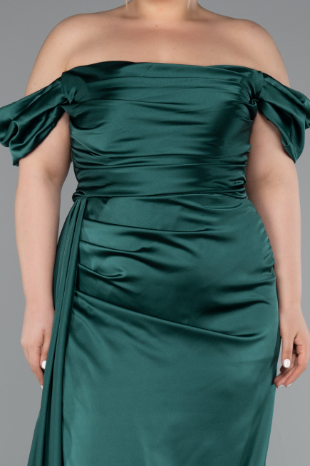 Long Emerald Green Satin Plus Size Evening Dress ABU1626