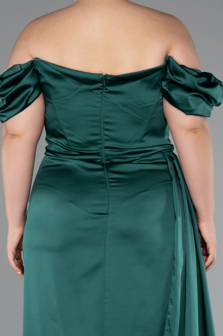 Long Emerald Green Satin Plus Size Evening Dress ABU1626