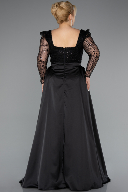Long Black Beaded Plus Size Engagement Dress ABU4761