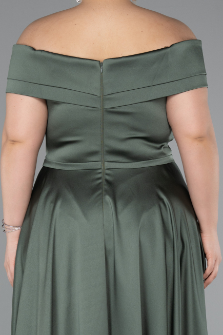 Olive Drab Long Satin Plus Size Evening Dress ABU2355