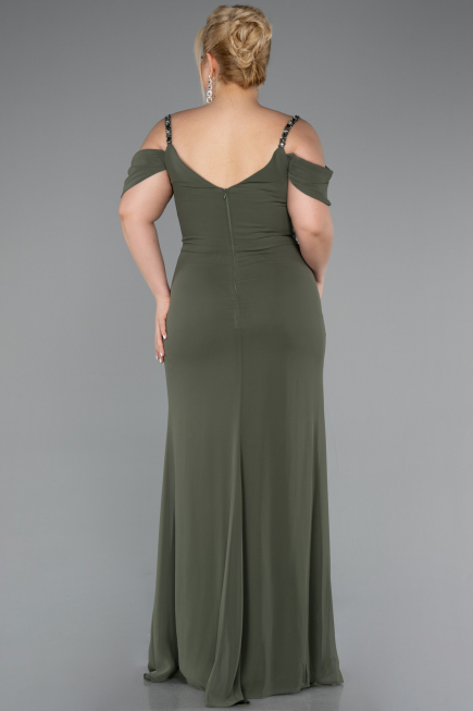 Olive Drab Long Chiffon Plus Size Evening Gown ABU3742