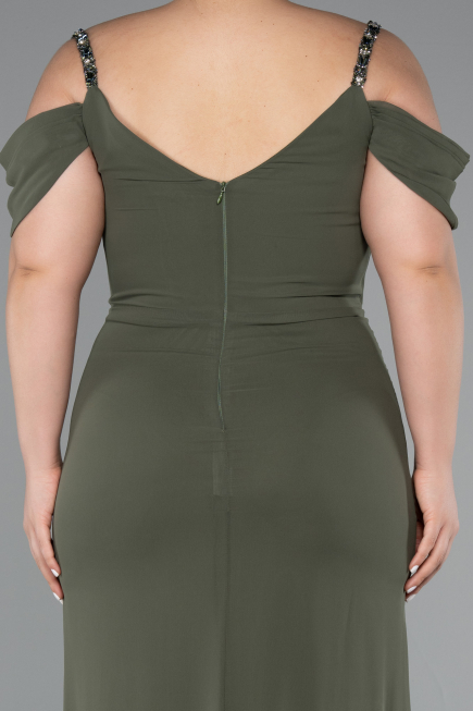 Olive Drab Long Chiffon Plus Size Evening Gown ABU3742
