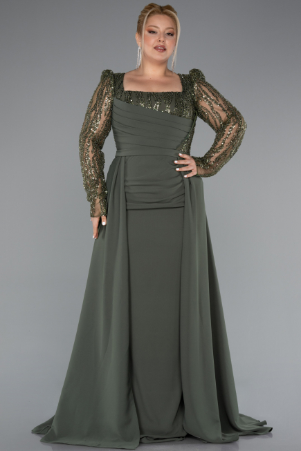 Long Olive Drab Plus Size Evening Dress ABU5094