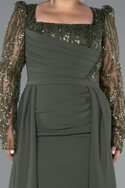 Long Olive Drab Plus Size Evening Dress ABU5094