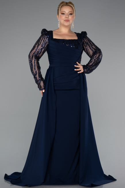 Long Navy Blue Plus Size Evening Dress ABU5094