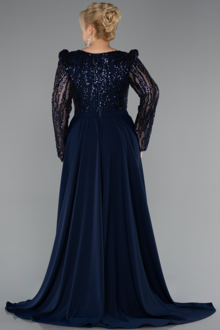 Long Navy Blue Plus Size Evening Dress ABU5094