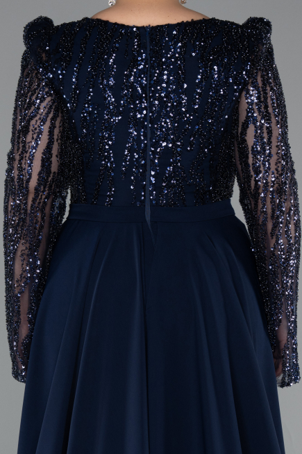 Long Navy Blue Plus Size Evening Dress ABU5094