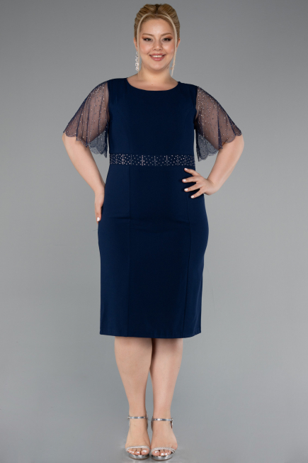 Midi Navy Blue Plus Size Cocktail Dress ABK2381