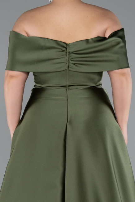 Olive Drab Long Satin Plus Size Evening Gown ABU4998