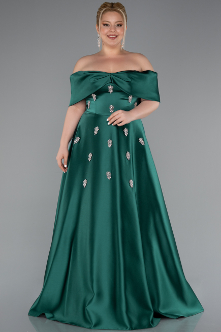 Emerald Green Long Satin Plus Size Evening Gown ABU4998