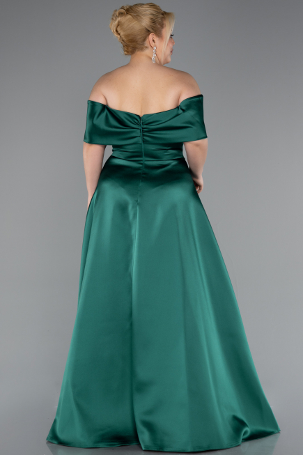 Emerald Green Long Satin Plus Size Evening Gown ABU4998