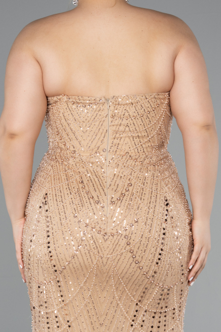 Long Gold Beaded Plus Size Evening Gown ABU5010