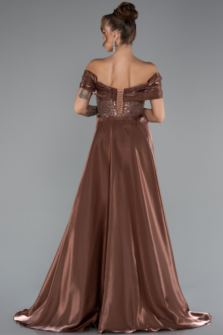 Long Brown Beaded Evening Dress ABU5099