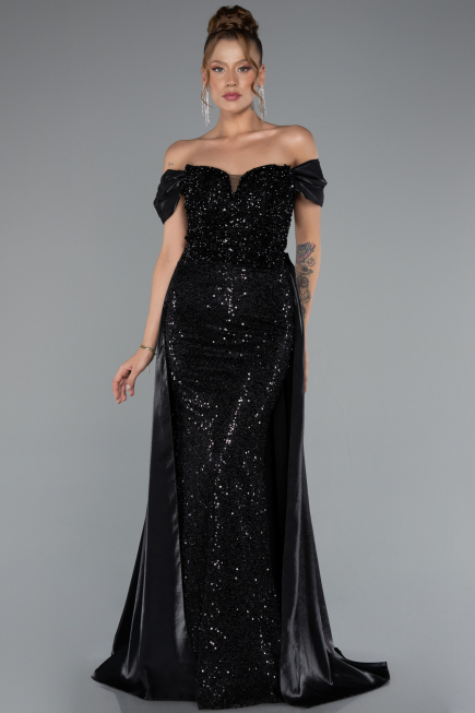 Long Black Beaded Evening Dress ABU5099