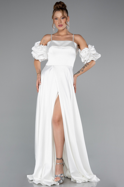 Long White Satin Evening Dress ABU5103