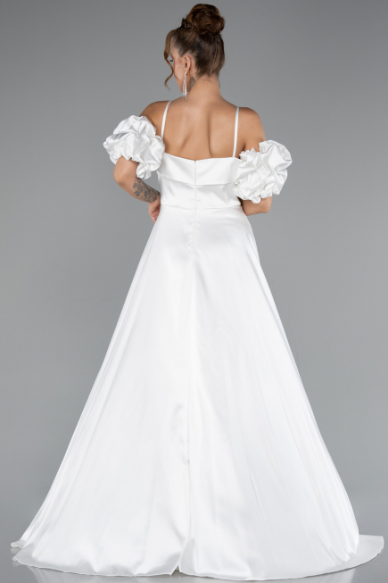 Long White Satin Evening Dress ABU5103