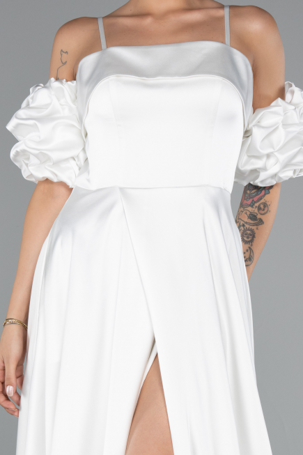 Long White Satin Evening Dress ABU5103