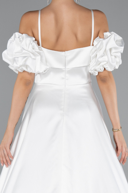 Long White Satin Evening Dress ABU5103
