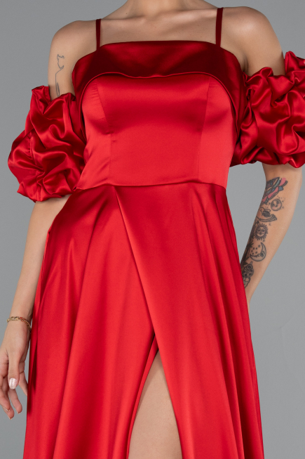 Long Red Satin Evening Dress ABU5103