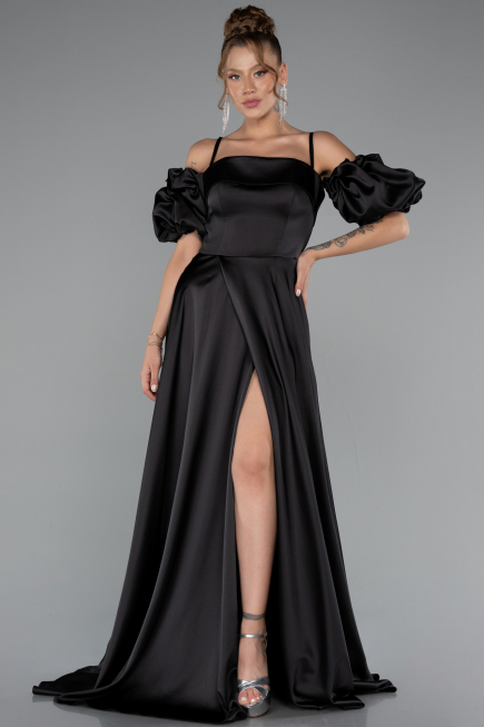 Long Black Satin Evening Dress ABU5103