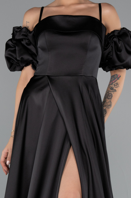 Long Black Satin Evening Dress ABU5103